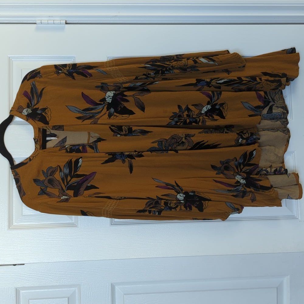 Free People mustard floral swing tunic top